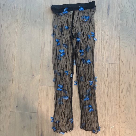 Other - Elegant Black Sheer Pants with Blue Floral Accents